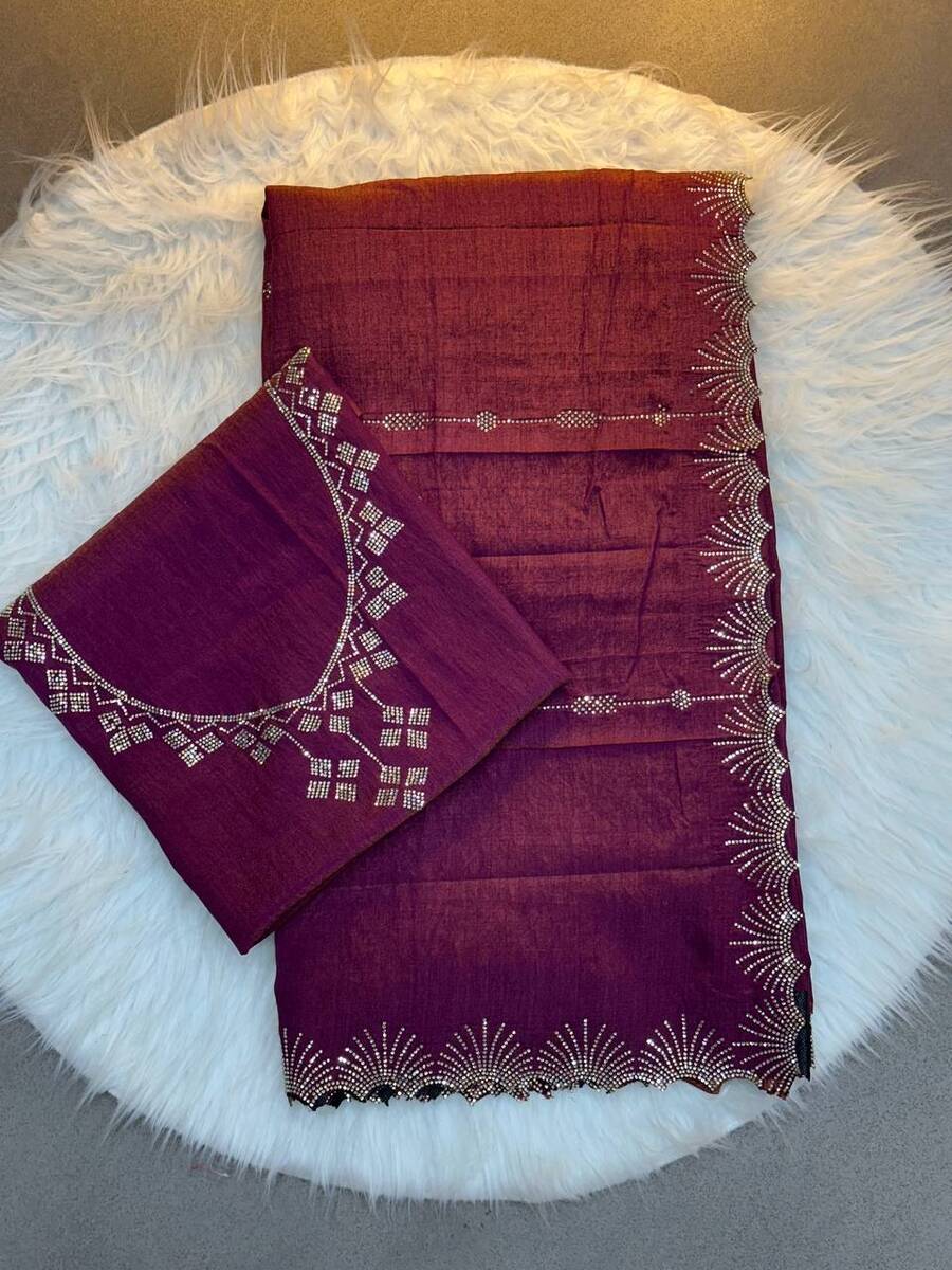 3NEW ARRIVAL CHOCOLATE NC DAIMOND WORK WITH CUT WORK AND HAND WORK SAREE WITH UNSTITCHED BLOUSE PARTY WEAR WHOLESALE PRICE ETHNIC GARMENT (31)
