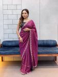 NEW ARRIVAL CHOCOLATE NC DAIMOND WORK WITH CUT WORK AND HAND WORK SAREE WITH UNSTITCHED BLOUSE WINE