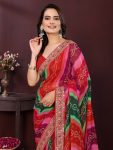 3NEW ARRIVAL GEORGETTE DIGITAL PRINT WITH EMBROIDERY WORK BORDER WORK SAREE WITH UNSTITCHED BLOUSE FESTIVE WEAR WHOLESALE PRICE ETHNIC GARMENT (20)