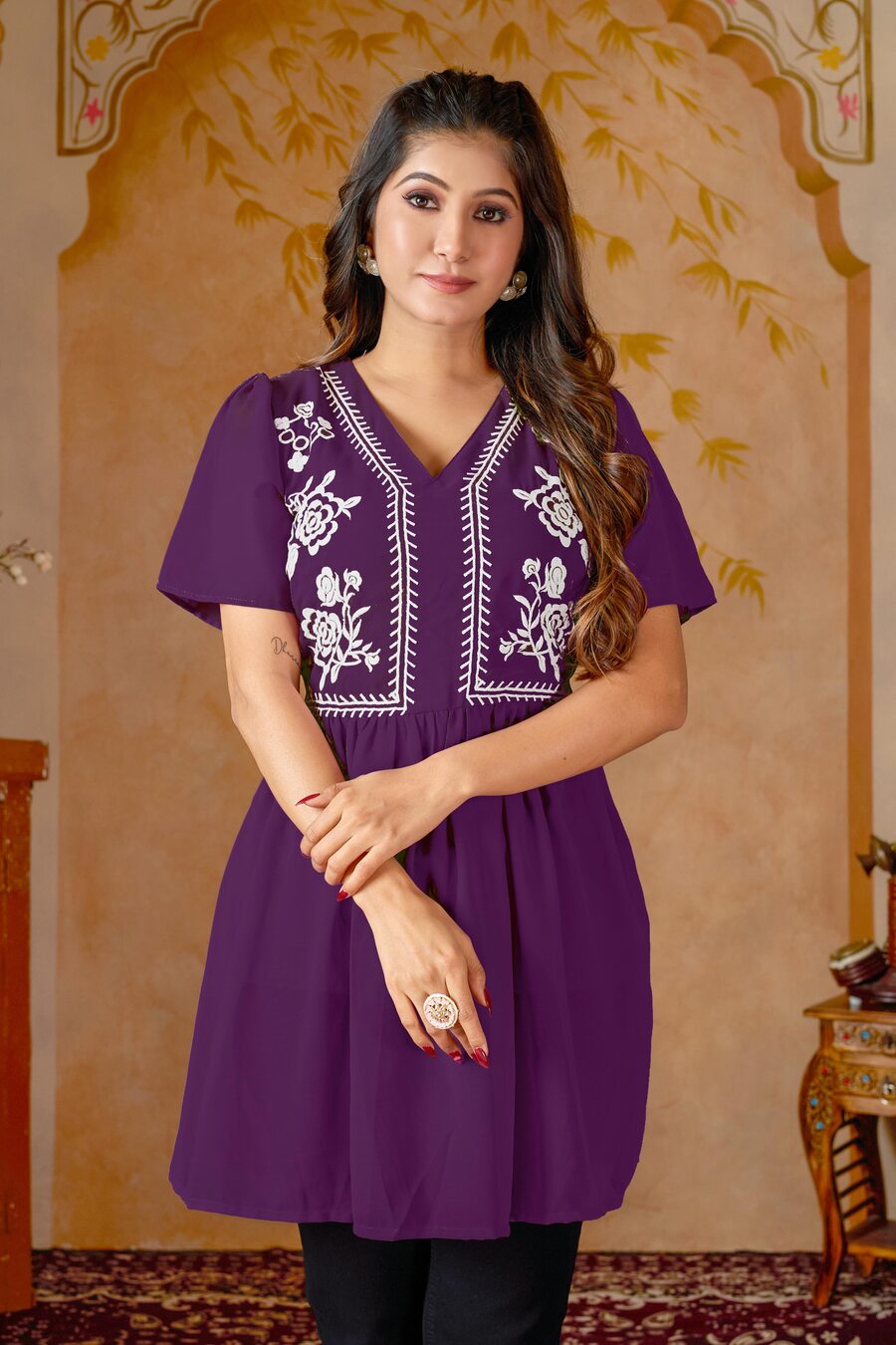 3NEW ARRIVAL GEORGETTE EMBROIDERY WORK TOP DAILY WEAR WHOLESALE PRICE ETHNIC GARMENT (11)