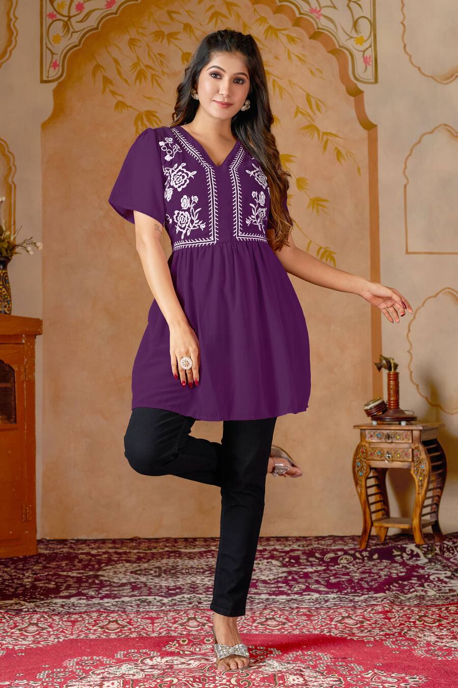 3NEW ARRIVAL GEORGETTE EMBROIDERY WORK TOP DAILY WEAR WHOLESALE PRICE ETHNIC GARMENT (12)