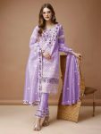 NEW ARRIVAL TWILL NET CHAIN WORK TOP BOTTOM WITH DUPATTA PURPLE