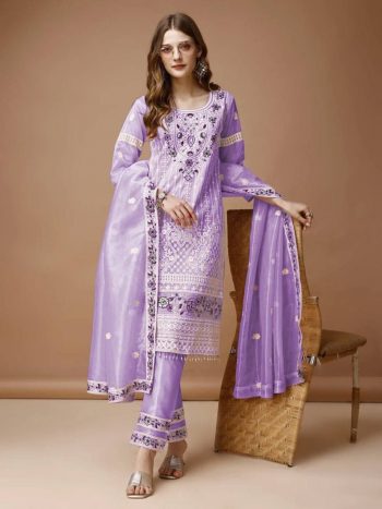 NEW ARRIVAL TWILL NET CHAIN WORK TOP BOTTOM WITH DUPATTA PURPLE