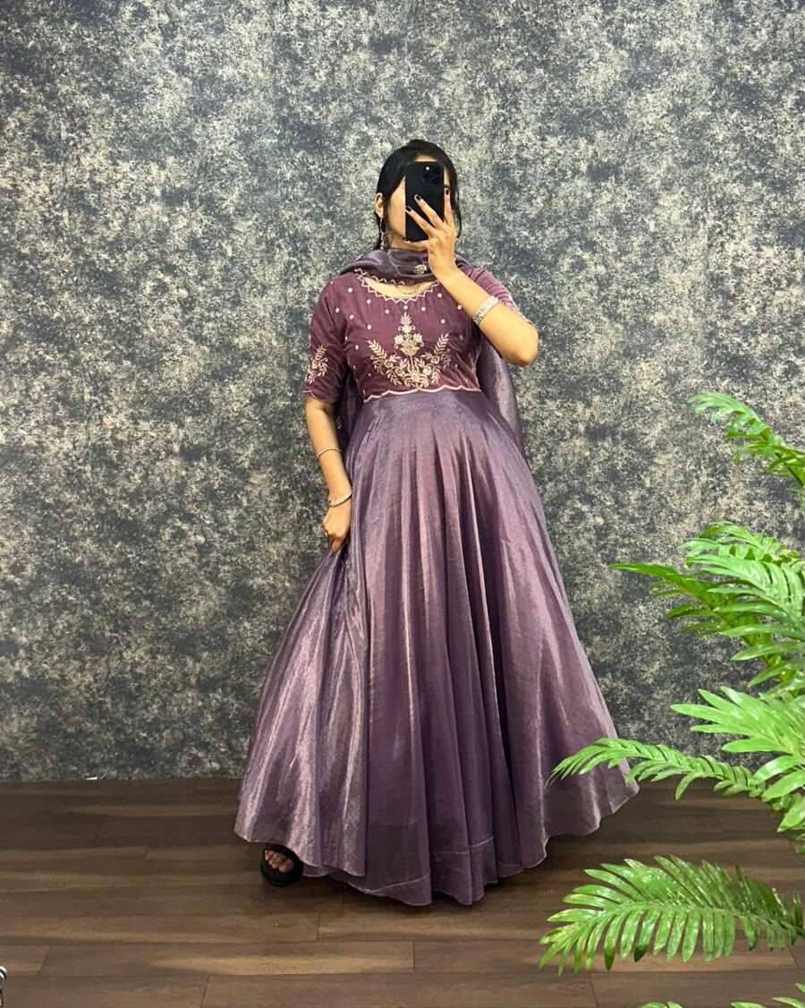 3NEW ARRIVAL VELVET WITH TISSUE NET EMBROIDERY WORK GOWN WITH DUPATTA FESTIVE WEAR WHOLESALE PRICE ETHNIC GARMENT (36)