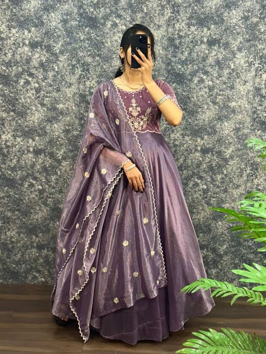 3NEW ARRIVAL VELVET WITH TISSUE NET EMBROIDERY WORK GOWN WITH DUPATTA FESTIVE WEAR WHOLESALE PRICE ETHNIC GARMENT (37)