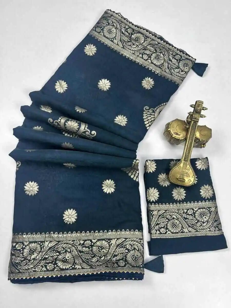 3RICH LOOK DOLA SILK ZARI AND WEAVING WITH PIPING LACE BORDER WORK SAREE WITH UNSTITCHED BLOUSE FESTIVE WEAR WHOLESALE PRICE ETHNIC GARMENT (14)