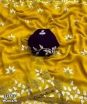 RICH LOOK GEORGETTE EMBROIDERY WORK BUTTA AND SCALLOPED BORDER WORK SAREE WITH UNSTITCHED BLOUSE MUTARD