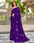 RICH LOOK MUSLIN COTTON SILK DIGITAL PRINT WORK SAREE WITH UNSTITCHED BLOUSE PURPLE
