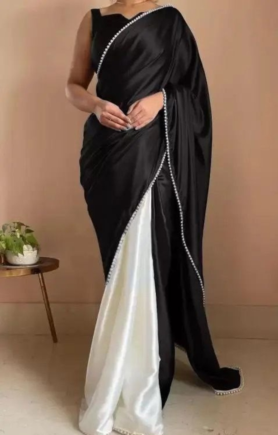 3RICH LOOK SATIN PEARL LACE BORDER WORK SAREE WITH UNSTITCHED BLOUSE PARTY WEAR WHOLESALE PRICE ETHNIC GARMENT (9)