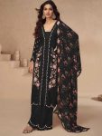 DESIGNER AIRTEX CHINON EMBROIDERY SEQUENCE WORK WITH MIRROR AND DIAMOND WORK TOP PALAZZO WITH DUPATTA BLACK