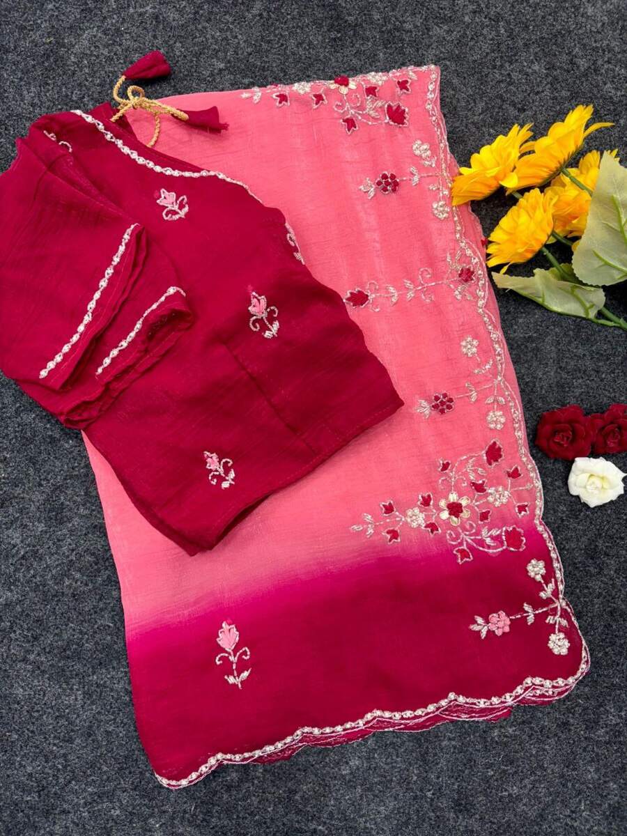 4DESIGNER CRUNCHY CHIFFON BEADS AND MOTI HANDWORK WITH TREAD HAND WORK AND BUTTI WORK SAREE WITH UNSTITCHED BLOUSE PARTY WEAR WHOLESALE PRICE ETHNIC GARMENT (4).jpg