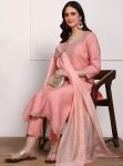 DESIGNER SLUB COTTON EMBROIDERY WORK TOP BOTTOM WITH DUPATTA BABY PINK
