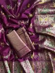 FANCY KADI CREEP GEORGETTE MEENAKARI JACQUARD WEAVING WITH HAND DYING SAREE WITH UNSTITCHED BLOUSE WINE