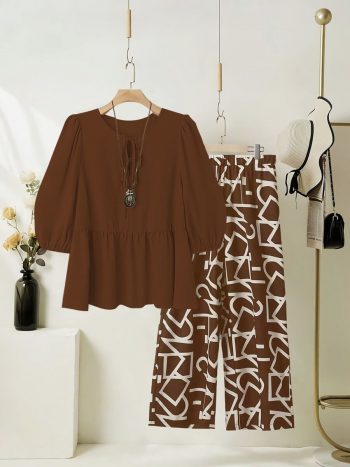 NEW ARRIVAL RAYON DIGITAL PRINT WORK TOP PALAZZO SET BROWN