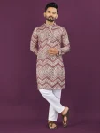 NEW ARRIVAL RAYON LAHERIYA DIGITAL PRINT AND CROCHET EMBROIDERY WORK MEN'S KURTA PAYJAMA WINE