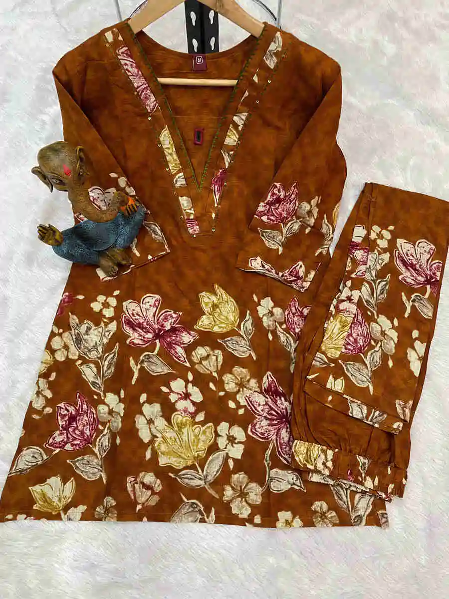 4RICH LOOK COTTON PRINTS WITH HAND WORK CO-ORD SET OFFICE WEAR WHOLESALE PRICE ETHNIC GARMENT (11)