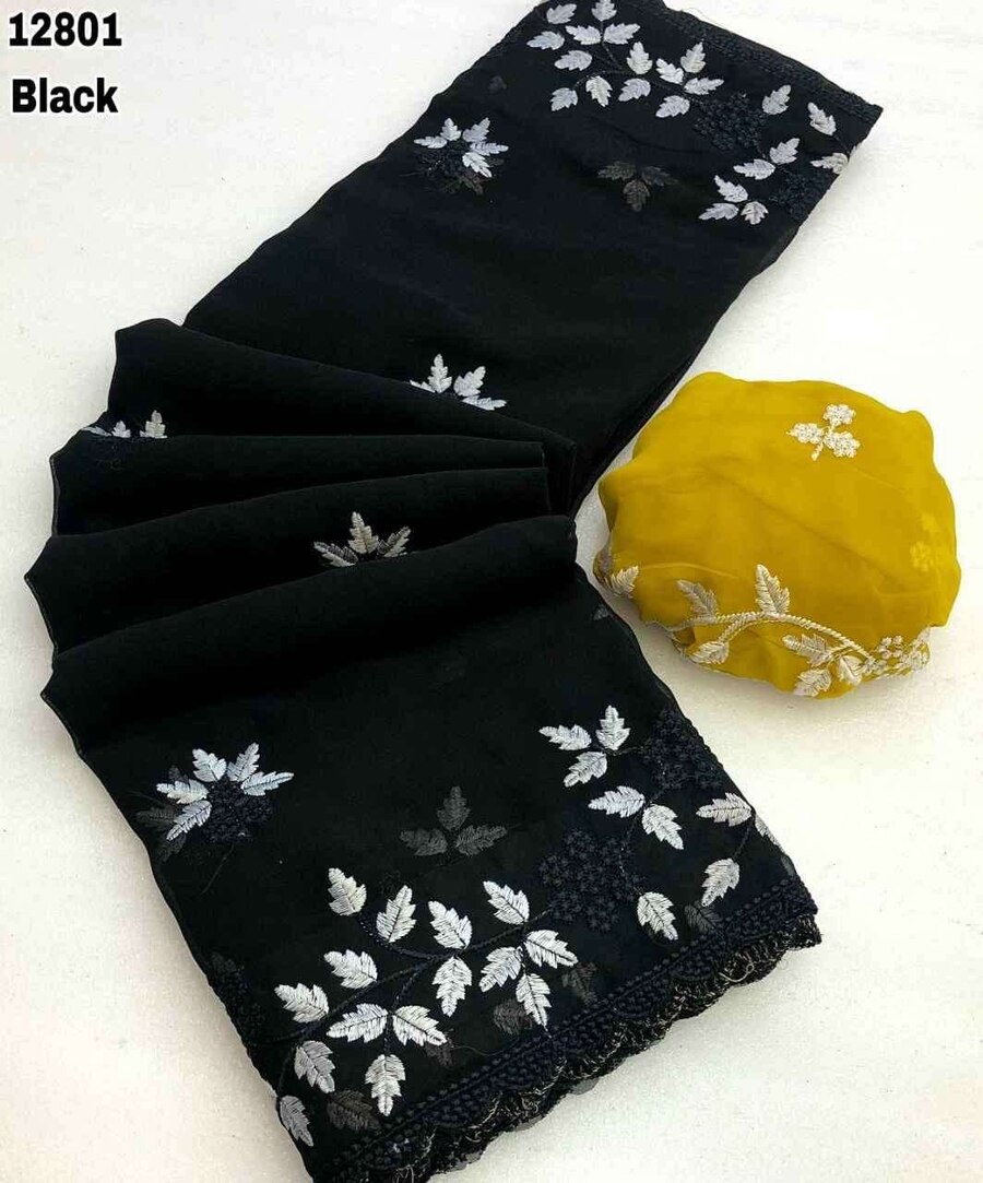 4RICH LOOK GEORGETTE EMBROIDERY WORK BUTTA AND SCALLOPED BORDER WORK SAREE WITH UNSTITCHED BLOUSE WEDDING WEAR WHOLESALE PRICE ETHNIC GARMENT (7)