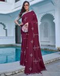 RICH LOOK MUSLIN COTTON SILK DIGITAL PRINT WORK SAREE WITH UNSTITCHED BLOUSE WINE