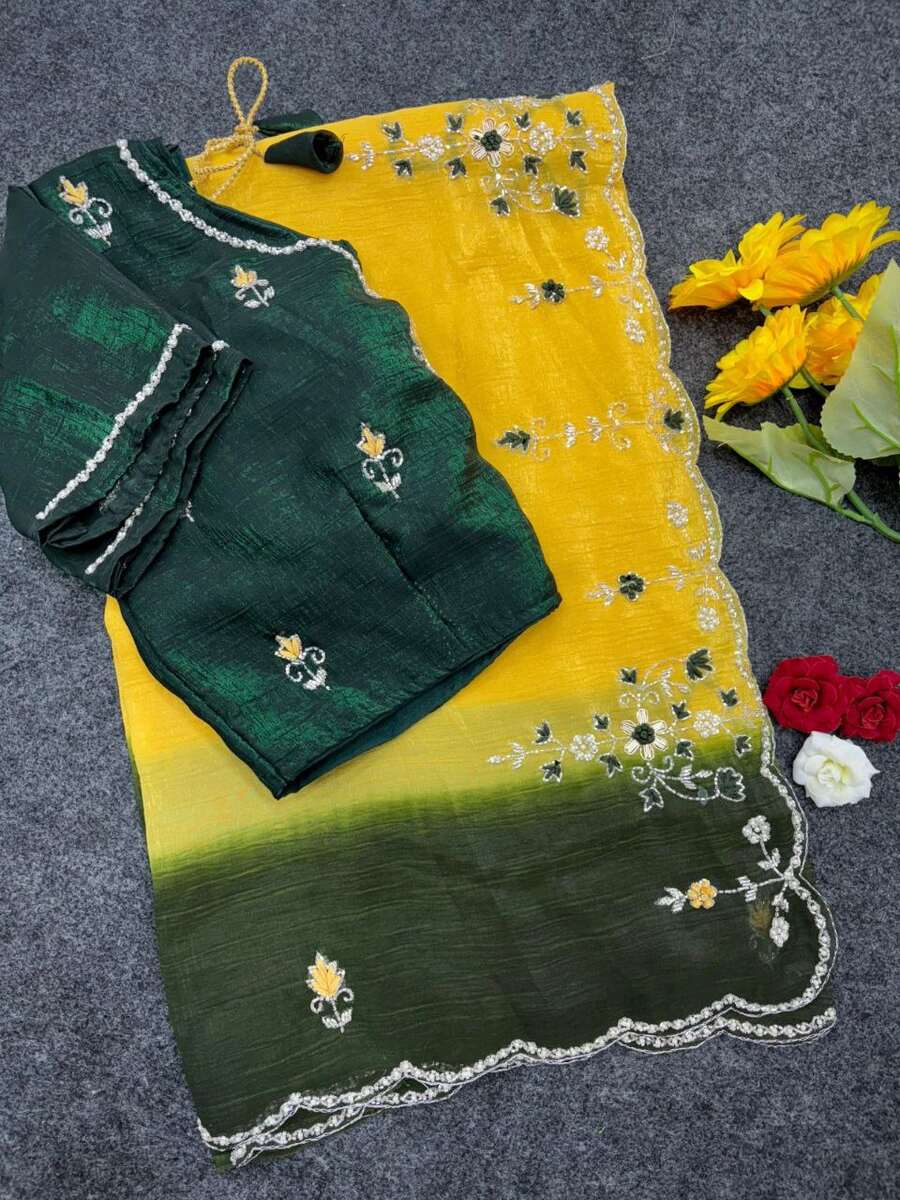 5DESIGNER CRUNCHY CHIFFON BEADS AND MOTI HANDWORK WITH TREAD HAND WORK AND BUTTI WORK SAREE WITH UNSTITCHED BLOUSE PARTY WEAR WHOLESALE PRICE ETHNIC GARMENT (7).jpg