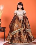 DESIGNER JACQUARD WEAVING WORK KID'S LEHENGA CHOLI WITH DUPATTA DESIGNER JACQUARD WEAVING WORK KID'S LEHENGA CHOLI WITH DUPATTA BROWN