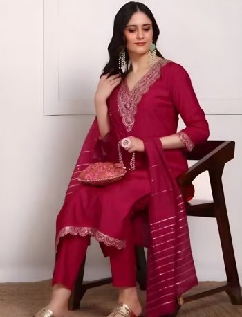 DESIGNER SLUB COTTON EMBROIDERY WORK TOP BOTTOM WITH DUPATTA RANI