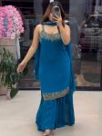 MODERN GEORGETTE BEADS WITH THREAD & SEQUENCE WORK TOP SHARARA WITH DUPATTA BLUE