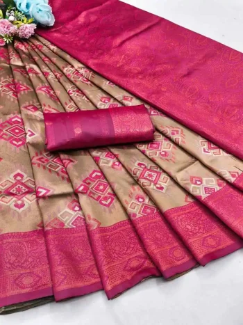 NEW ARRIVAL BANARASI SILK FLOWERS AND MINA WITH ZARI WEAVING BORDER WORK SAREE WITH UNSTITCHED BLOUSE PINK