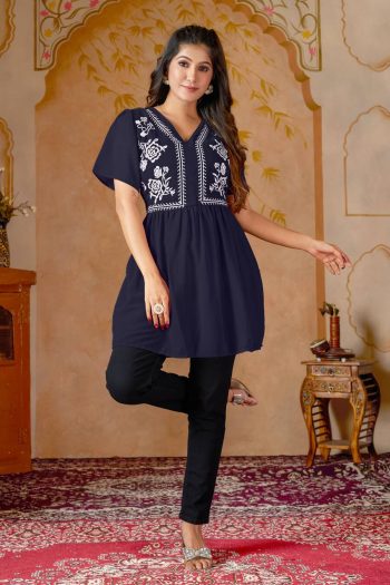 NEW ARRIVAL GEORGETTE EMBROIDERY WORK TOP NAVY BLUE