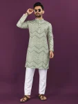 NEW ARRIVAL RAYON LAHERIYA DIGITAL PRINT AND CROCHET EMBROIDERY WORK MEN'S KURTA PAYJAMA PISTA