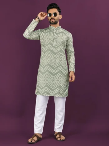 NEW ARRIVAL RAYON LAHERIYA DIGITAL PRINT AND CROCHET EMBROIDERY WORK MEN'S KURTA PAYJAMA PISTA