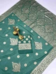 RICH LOOK DOLA SILK ZARI AND WEAVING WITH PIPING LACE BORDER WORK SAREE WITH UNSTITCHED BLOUSE RAMA
