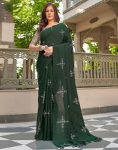 RICH LOOK MUSLIN COTTON SILK DIGITAL PRINT WORK SAREE WITH UNSTITCHED BLOUSE GREEN