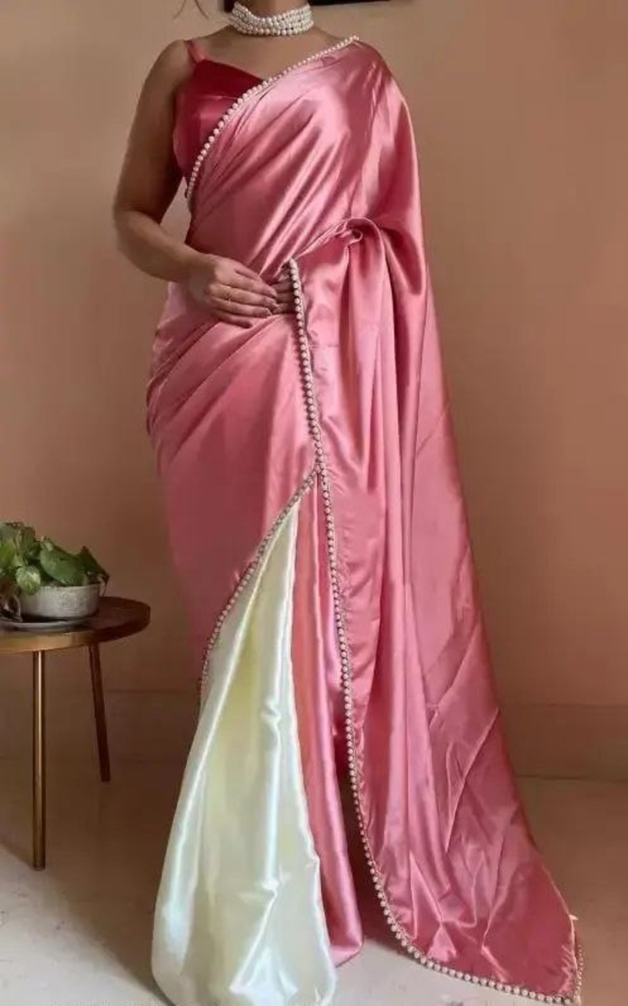 5RICH LOOK SATIN PEARL LACE BORDER WORK SAREE WITH UNSTITCHED BLOUSE PARTY WEAR WHOLESALE PRICE ETHNIC GARMENT (7)