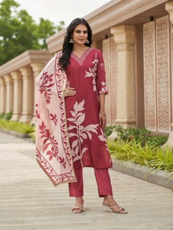 RICH LOOK COTTON DIGITAL PRINT WORK TOP BOTTOM WITH DUPATTA RED