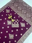 RICH LOOK DOLA SILK ZARI AND WEAVING WITH PIPING LACE BORDER WORK SAREE WITH UNSTITCHED BLOUSE WINE