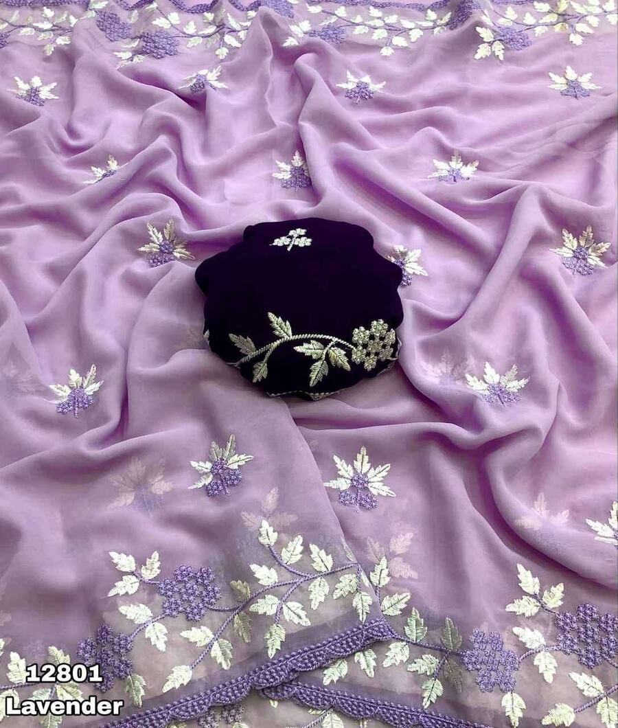 6RICH LOOK GEORGETTE EMBROIDERY WORK BUTTA AND SCALLOPED BORDER WORK SAREE WITH UNSTITCHED BLOUSE WEDDING WEAR WHOLESALE PRICE ETHNIC GARMENT (11)