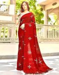 RICH LOOK MUSLIN COTTON SILK DIGITAL PRINT WORK SAREE WITH UNSTITCHED BLOUSE RED