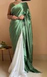 RICH LOOK SATIN PEARL LACE BORDER WORK SAREE WITH UNSTITCHED BLOUSE GREEN