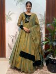 FANCY TISSUE SILK HAND WORK GOWN WITH DUPATTA MEHNDI