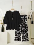 NEW ARRIVAL RAYON DIGITAL PRINT WORK TOP PALAZZO SET BLACK