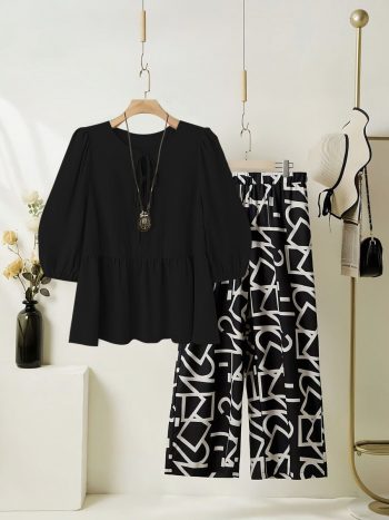 NEW ARRIVAL RAYON DIGITAL PRINT WORK TOP PALAZZO SET BLACK