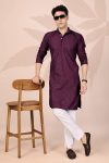 FANCY COTTON EMBROIDERY WORK MEN'S ONLY KURTA WINE