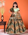 DESIGNER JACQUARD WEAVING WORK KID'S LEHENGA CHOLI WITH DUPATTA PISTA