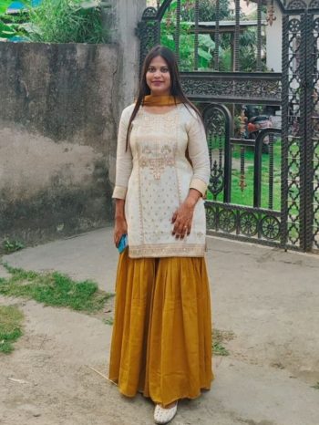 ATTRACTIVE CREPE THREAD WITH SEQUENCE WORK TOP SHARARA WITH DUPATTA MUSTARD