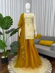 ATTRACTIVE CREPE THREAD WITH SEQUENCE WORK TOP SHARARA WITH DUPATTA WEDDING WEAR WHOLESALE PRICE ETHNIC GARMENT (6)