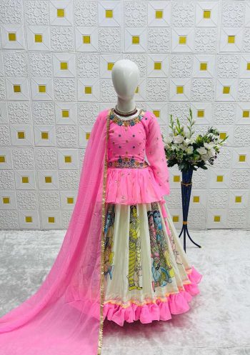 ATTRACTIVE GEORGETTE EMBROIDERY SEQUENCE WORK KIDS LEHENGA CHOLI WITH DUPATTA PINK
