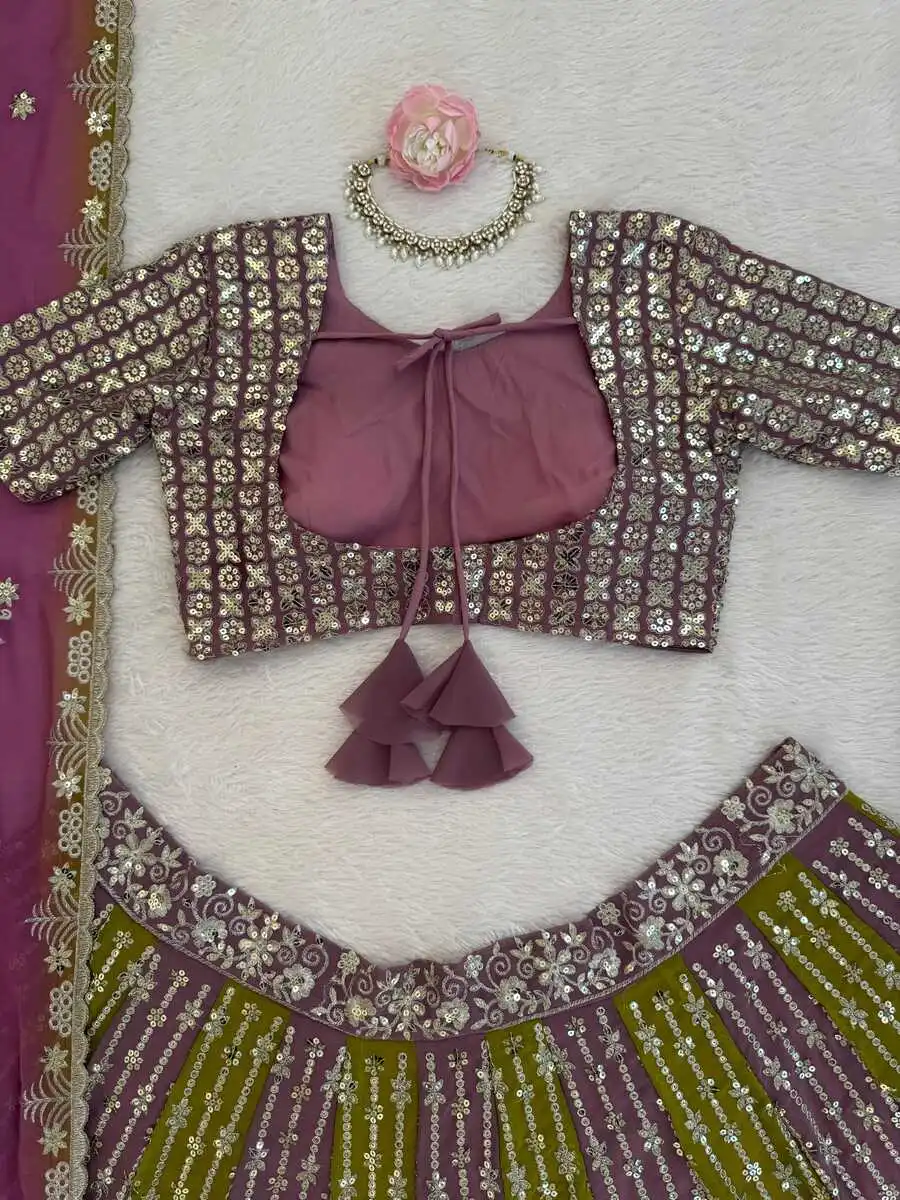 ATTRACTIVE GEORGETTE THREAD WITH SEQUENCE WORK LEHENGA CHOLI WITH DUPATTA WEDDING WEAR WHOLESALE PRICE ETHNIC GARMENT (1)