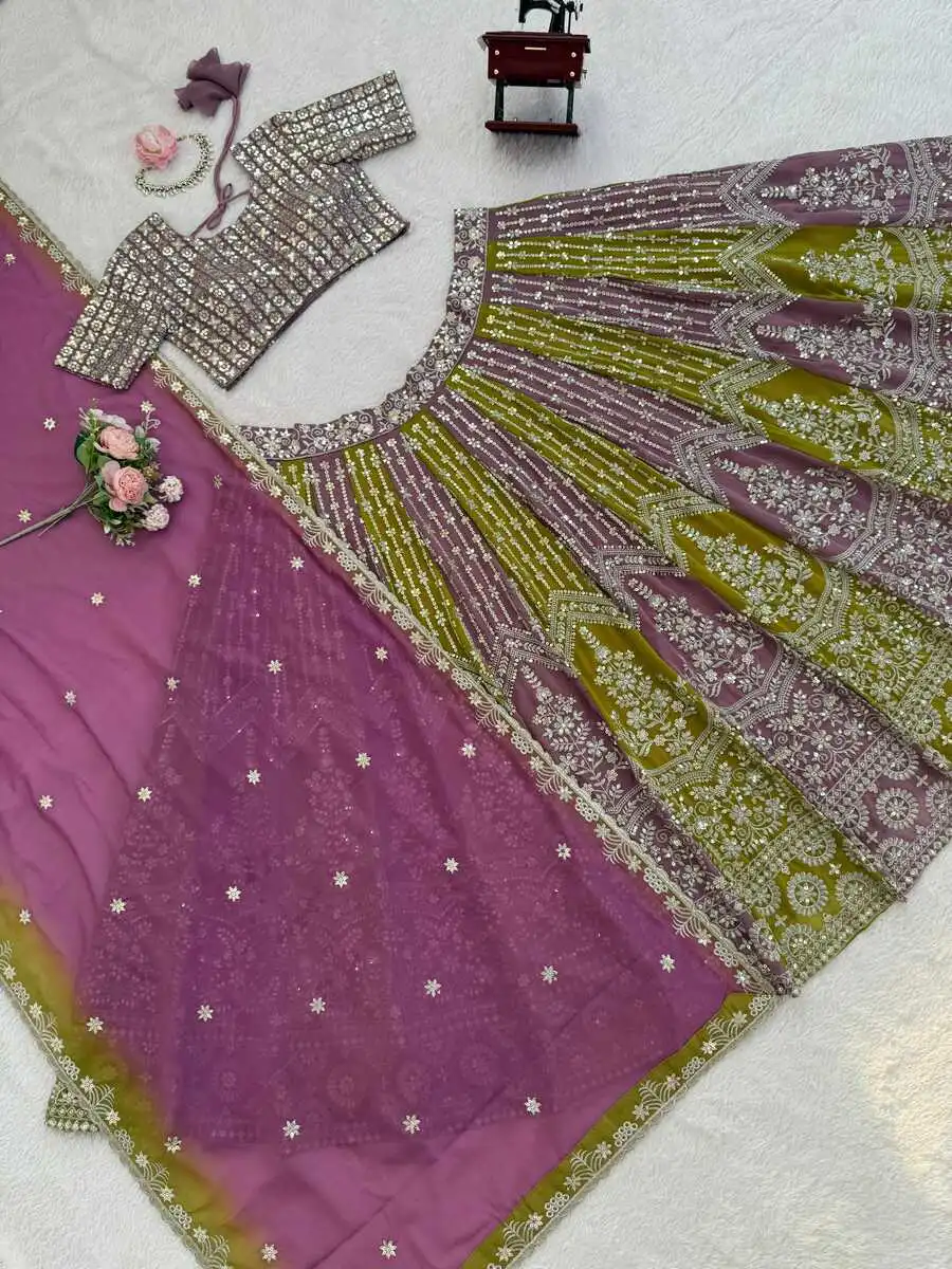 ATTRACTIVE GEORGETTE THREAD WITH SEQUENCE WORK LEHENGA CHOLI WITH DUPATTA WEDDING WEAR WHOLESALE PRICE ETHNIC GARMENT (10)