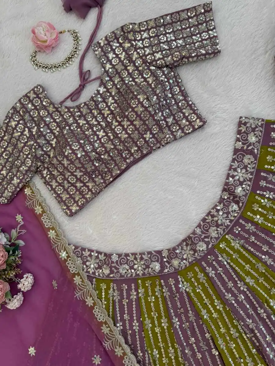 ATTRACTIVE GEORGETTE THREAD WITH SEQUENCE WORK LEHENGA CHOLI WITH DUPATTA WEDDING WEAR WHOLESALE PRICE ETHNIC GARMENT (9)