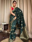 ATTRACTIVE LICHI SILK JACQUARD WORK SAREE WITH UNSTITCHED BLOUSE FESTIVE WEAR WHOLESALE PRICE ETHNIC GARMENT (21)
